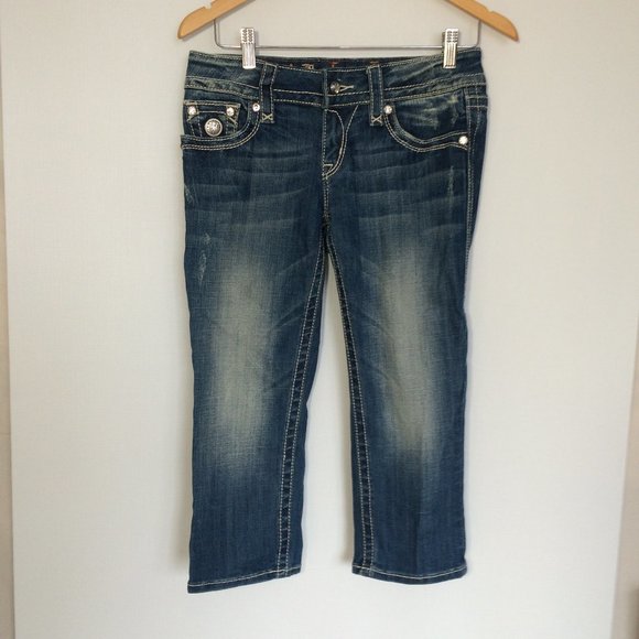 Rock Revival Womens Celine Capri Jeans Sz 28 Factory Distressed Flap Pockets - Picture 2 of 9